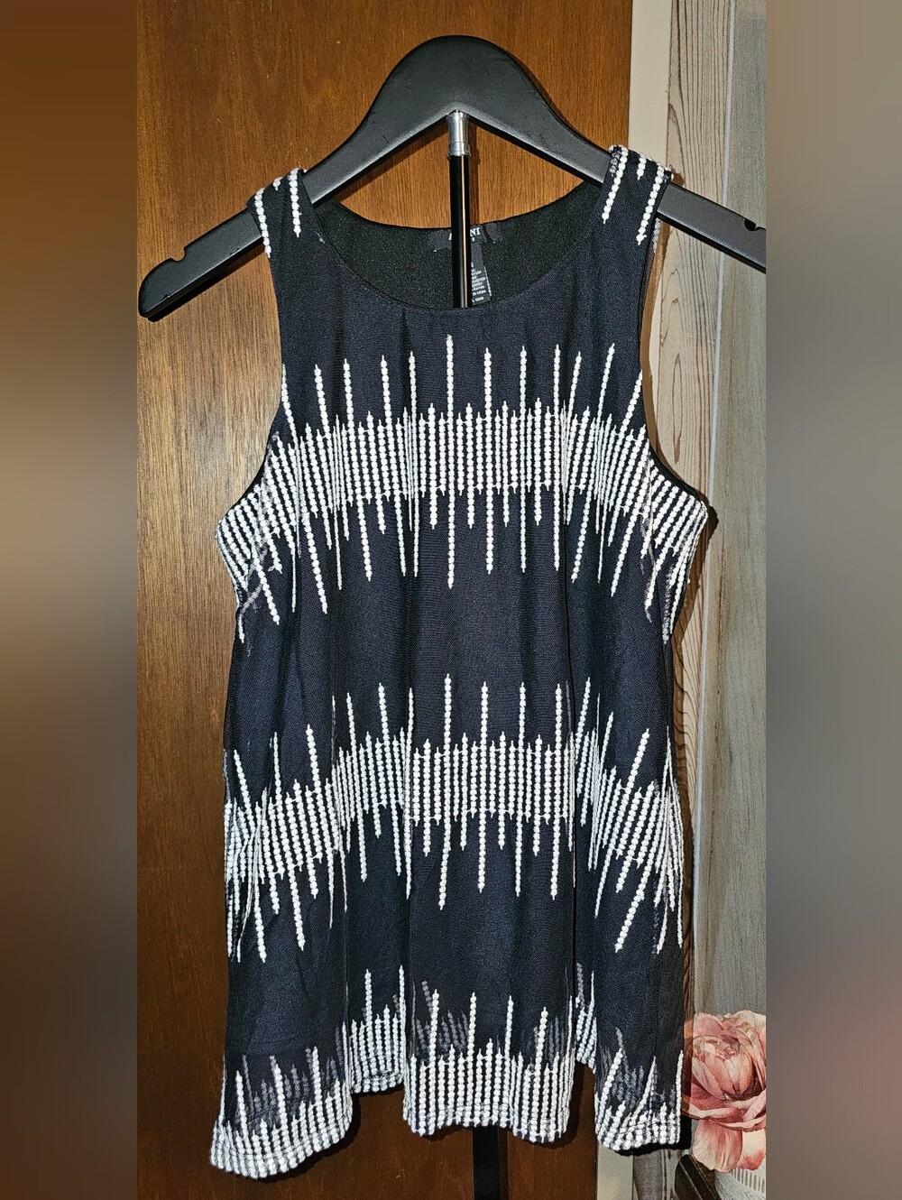 Alfani Black Petite Tank with White BeadedPattern